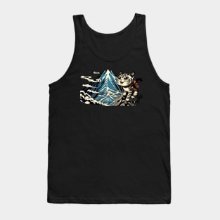 Vintage Japanese Art Sports Hiker Mountain Climbing Cat Tank Top